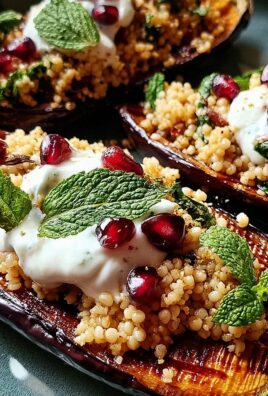 Auberginen mit Dattel-Mandel-Couscous und Minze