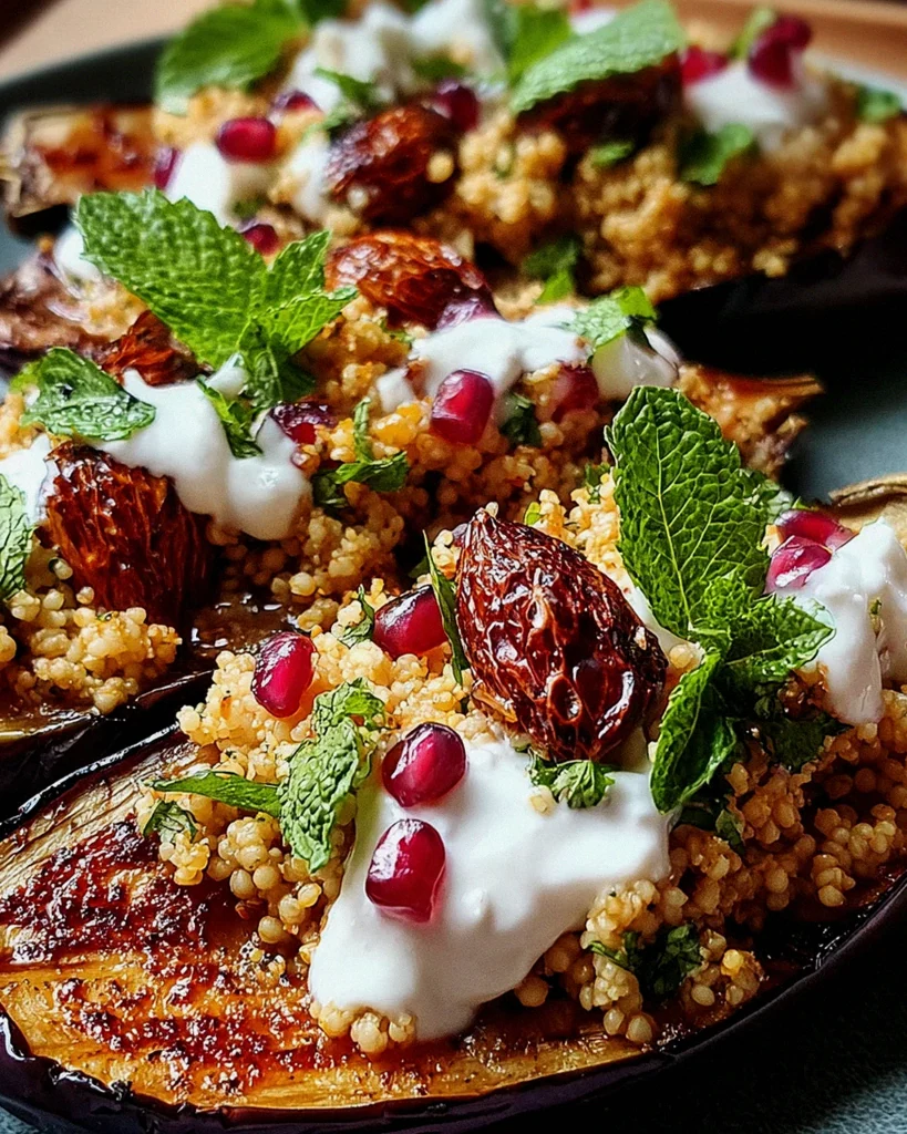 Auberginen mit Dattel-Mandel-Couscous und Minze – Schritt 1
