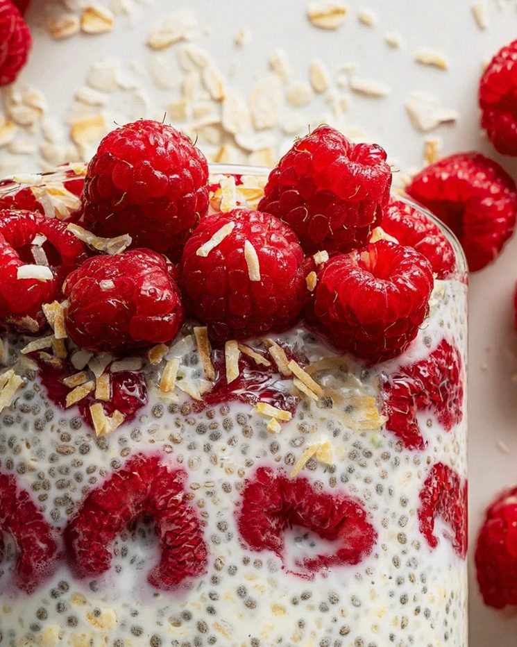 Chia Overnight Oats mit Himbeeren