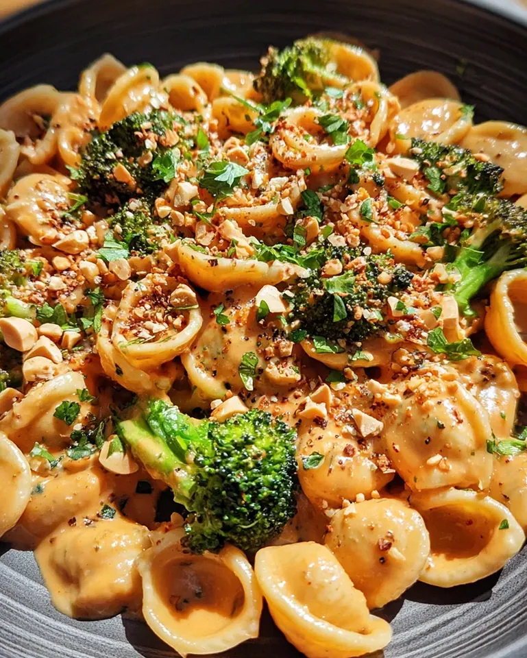 Cremige Erdnuss Brokkoli Orecchiette Pasta