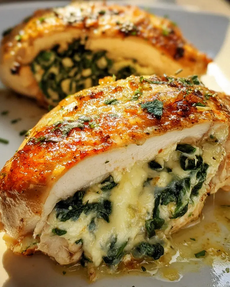 Gefüllte Hähnchenbrust mit Frischkäse und Spinat