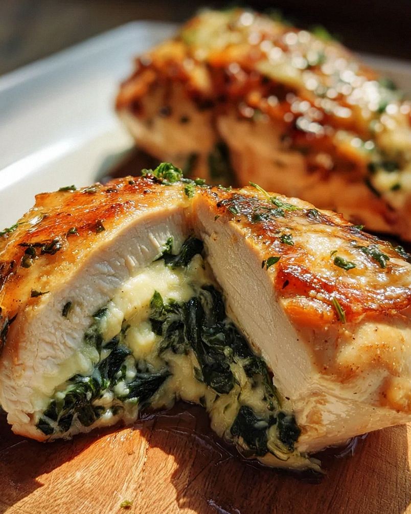Gefüllte Hähnchenbrust mit Frischkäse und Spinat – Schritt 1