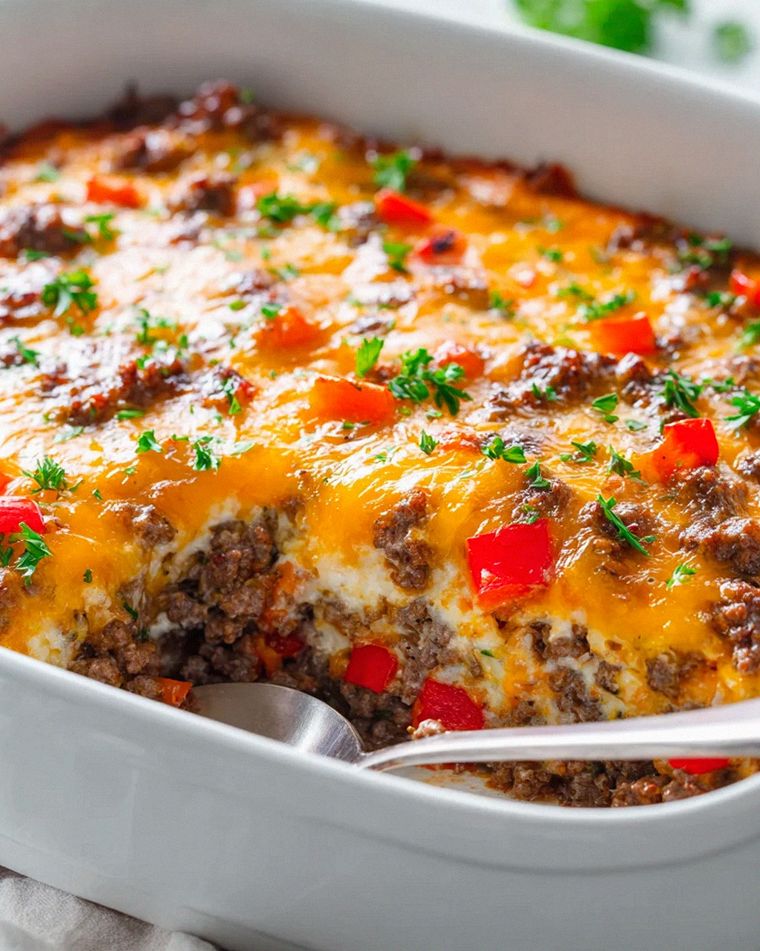 Leckerer Low Carb Cheeseburger Auflauf mit Hackfleisch und Paprika – Schritt 1