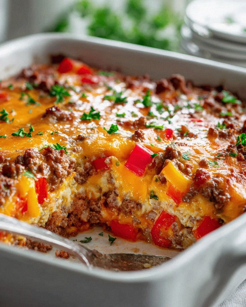 Leckerer Low Carb Cheeseburger Auflauf mit Hackfleisch und Paprika – Schritt 2