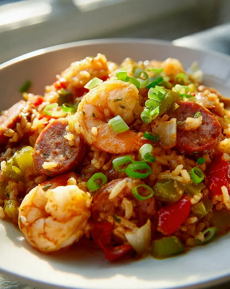 Pikantes Jambalaya mit Garnelen & herzhafter Rinderwurst