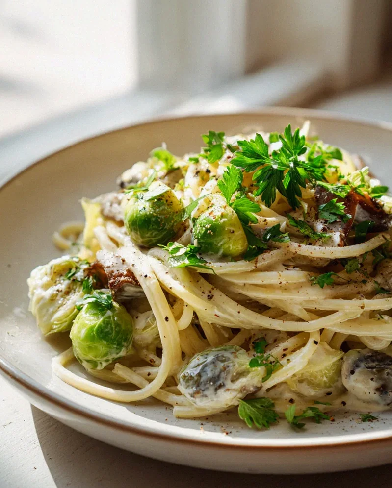 Rosenkohl Pasta: Cremige Sahnesauce mit Pilzen Rezept – Schritt 1