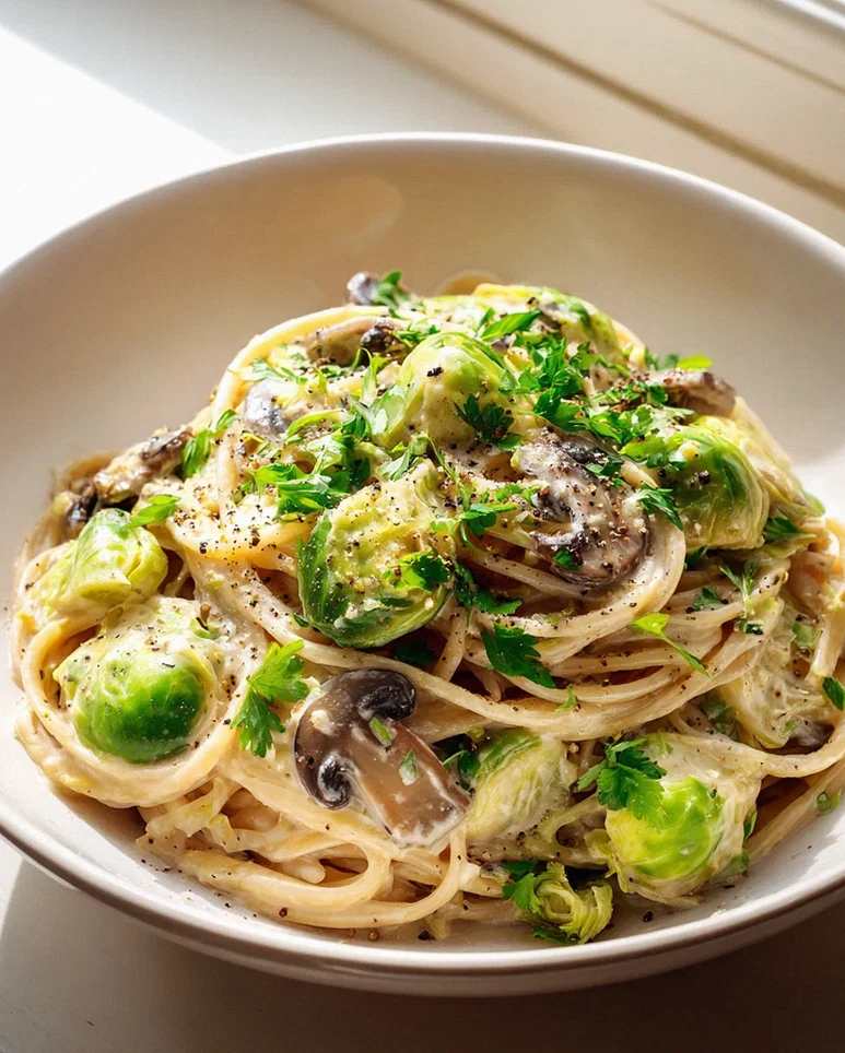 Rosenkohl Pasta: Cremige Sahnesauce mit Pilzen Rezept – Schritt 2