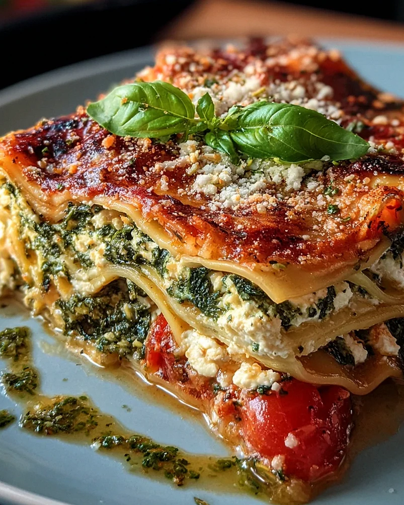 Spinatlasagne mit Feta und Tomaten
